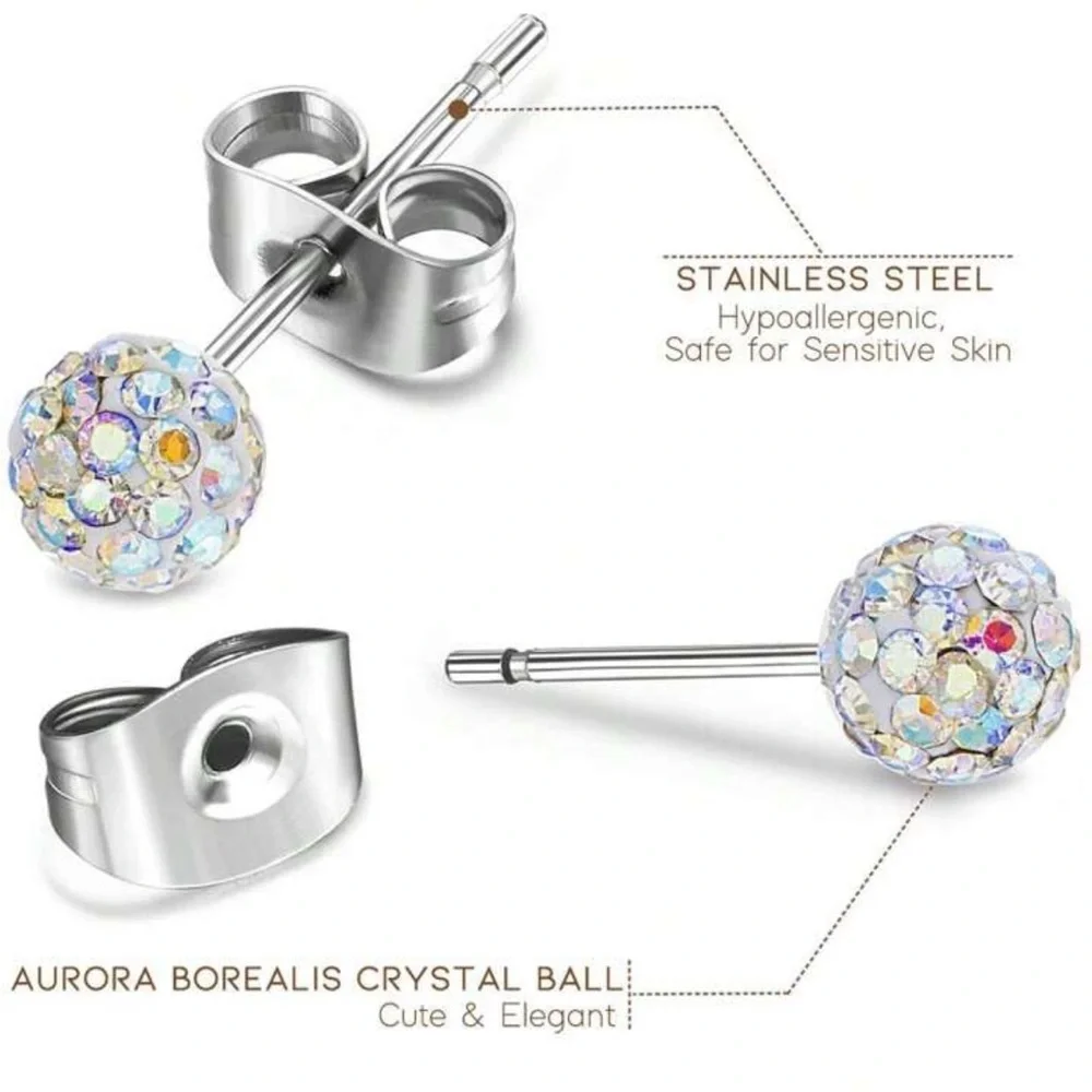 8mm Sparkling Color Full Rhinestone Bead, Elegant Iridescent Disco Ball Earrings - Picture 2 of 9